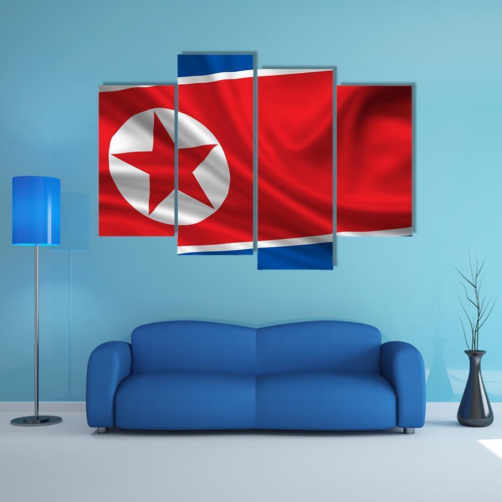 Waving Flag Of North Korea Canvas Wall Art-4 Pop-Gallery Wrap-50" x 32"-Tiaracle