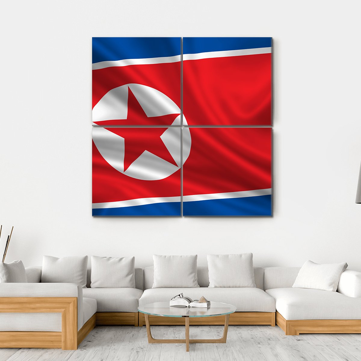 Waving Flag Of North Korea Canvas Wall Art-4 Square-Gallery Wrap-17" x 17"-Tiaracle