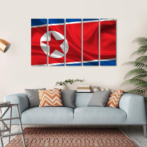 Waving Flag Of North Korea Canvas Wall Art-5 Horizontal-Gallery Wrap-22" x 12"-Tiaracle