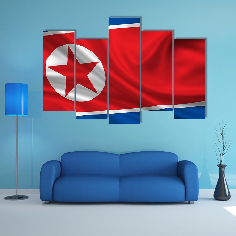 Waving Flag Of North Korea Canvas Wall Art-1 Piece-Gallery Wrap-48" x 32"-Tiaracle