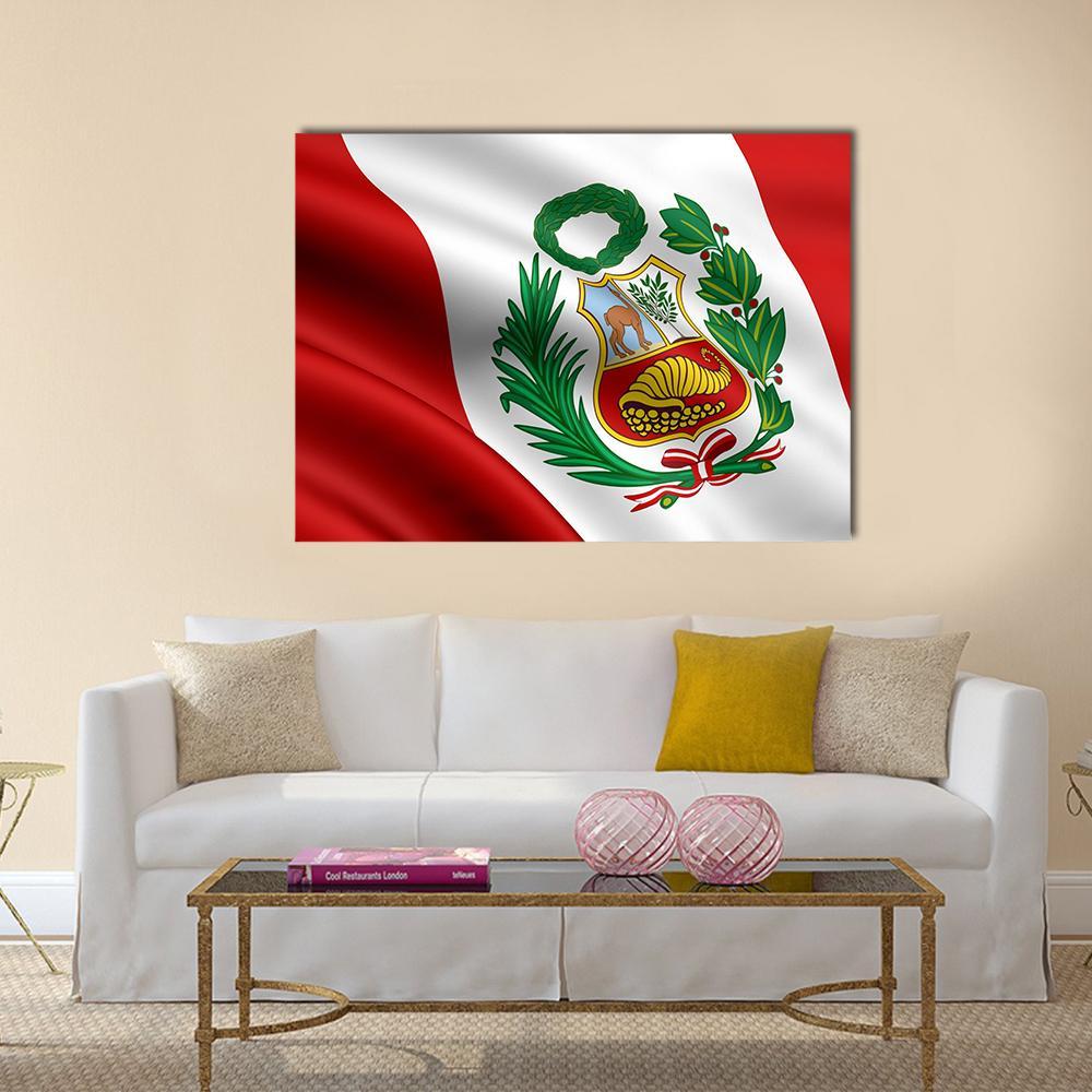 Waving Flag Of Peru Canvas Wall Art-5 Horizontal-Gallery Wrap-22" x 12"-Tiaracle