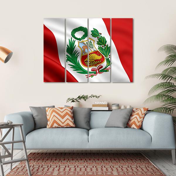 Waving Flag Of Peru Canvas Wall Art-4 Horizontal-Gallery Wrap-34" x 24"-Tiaracle
