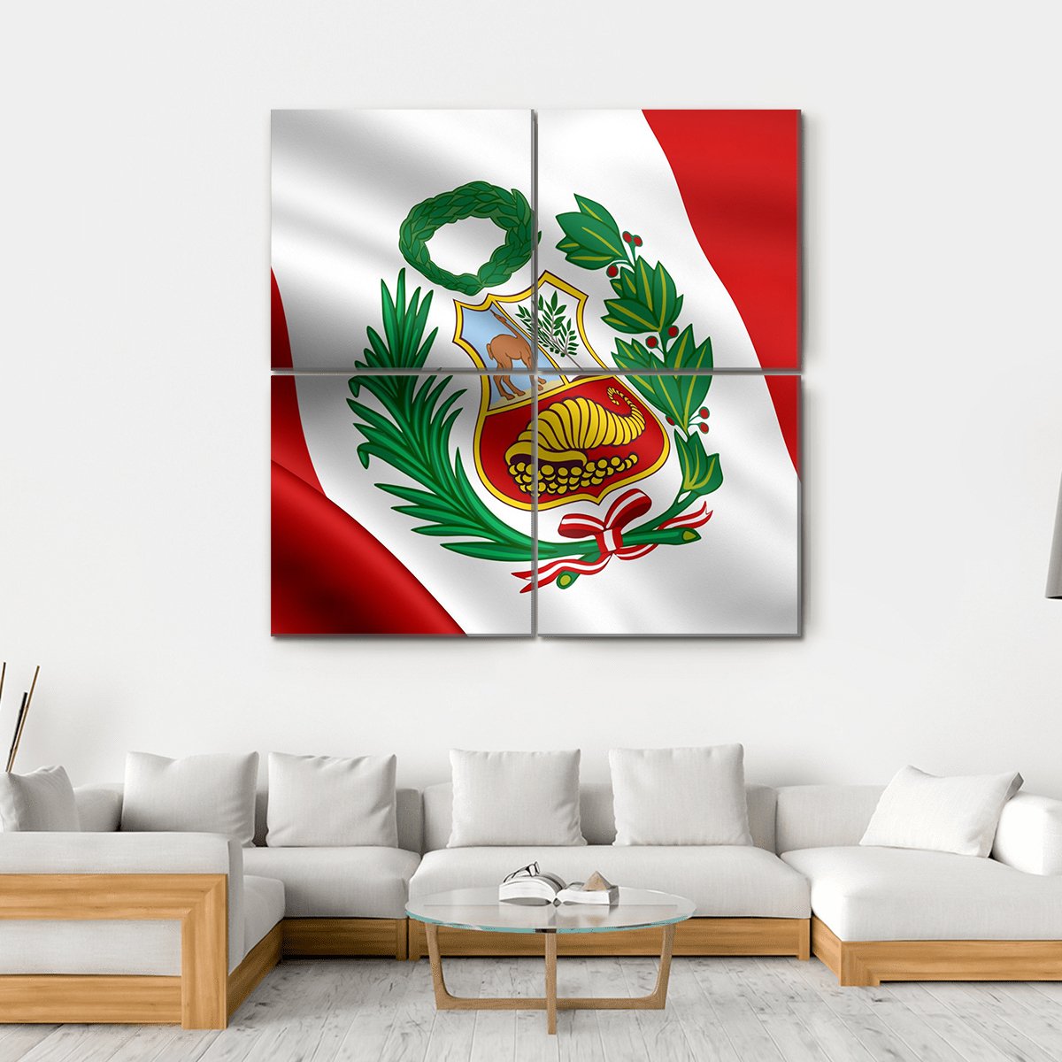 Waving Flag Of Peru Canvas Wall Art-4 Square-Gallery Wrap-17" x 17"-Tiaracle