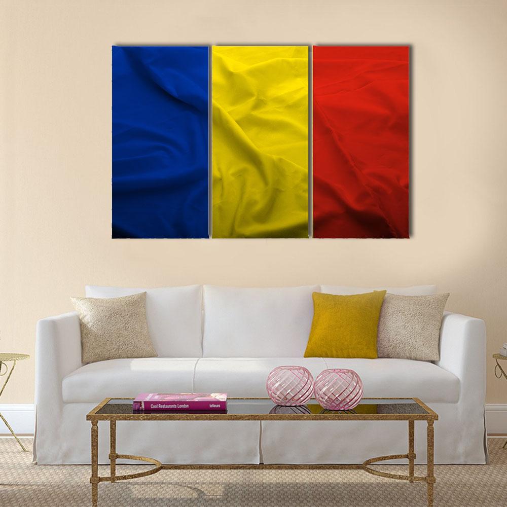Waving Flag Of Romania Canvas Wall Art-3 Horizontal-Gallery Wrap-25" x 16"-Tiaracle