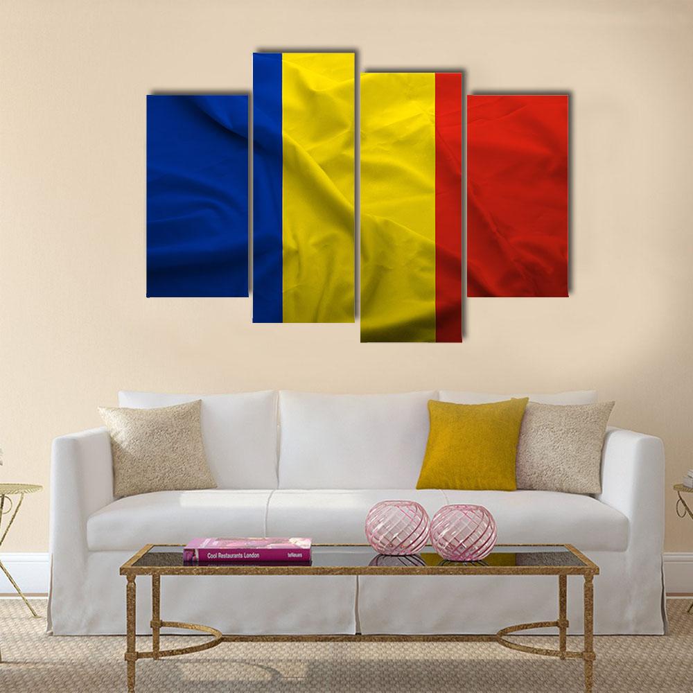 Waving Flag Of Romania Canvas Wall Art-4 Pop-Gallery Wrap-34" x 20"-Tiaracle