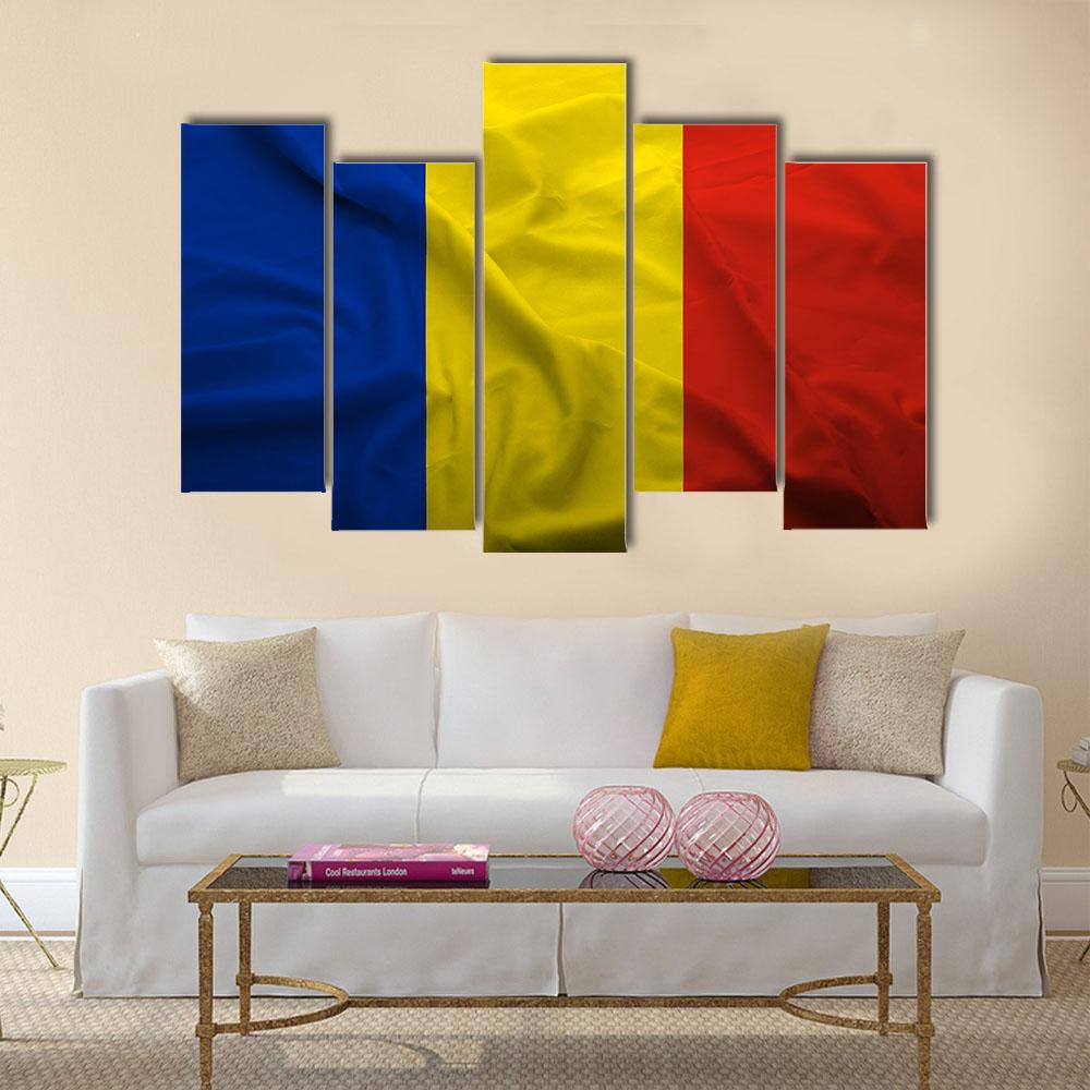 Waving Flag Of Romania Canvas Wall Art-5 Pop-Gallery Wrap-32" x 21"-Tiaracle