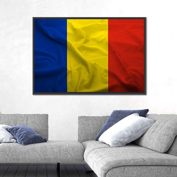 Waving Flag Of Romania Panoramic Canvas Wall Art-1 Piece-36" x 12"-Tiaracle