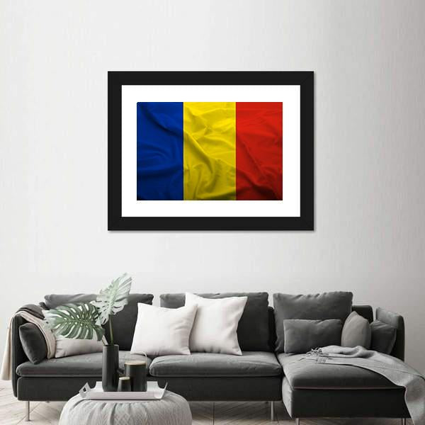 Waving Flag Of Romania Panoramic Canvas Wall Art-1 Piece-36" x 12"-Tiaracle