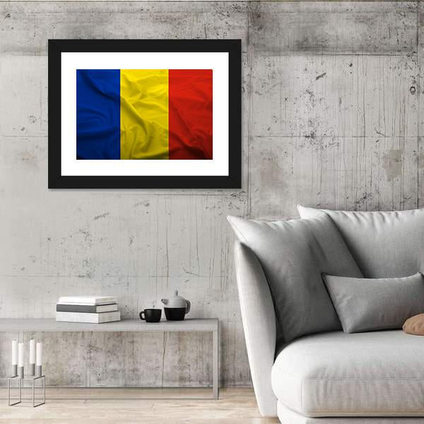 Waving Flag Of Romania Panoramic Canvas Wall Art-1 Piece-36" x 12"-Tiaracle