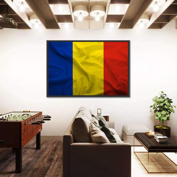 Waving Flag Of Romania Panoramic Canvas Wall Art-1 Piece-36" x 12"-Tiaracle