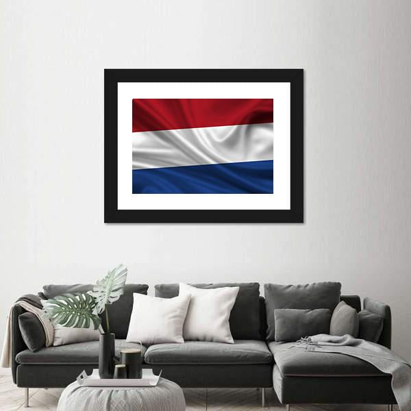 Waving Flag Of The Netherlands Canvas Wall Art-3 Horizontal-Gallery Wrap-25" x 16"-Tiaracle