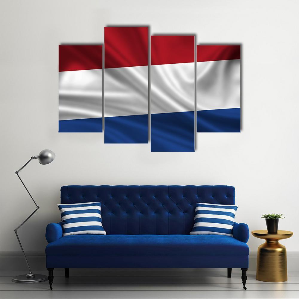 Waving Flag Of The Netherlands Canvas Wall Art-4 Pop-Gallery Wrap-50" x 32"-Tiaracle