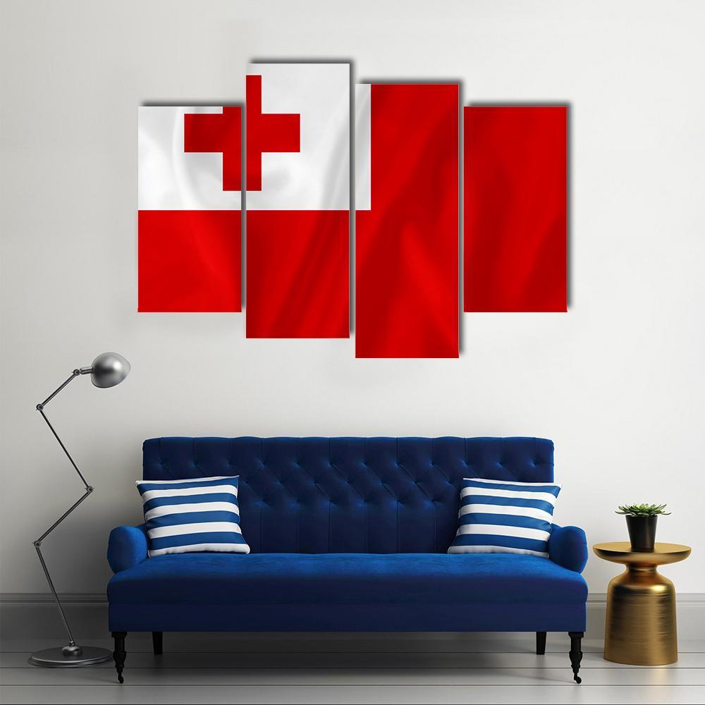 Tonga Flag Canvas Wall Art-4 Pop-Gallery Wrap-50" x 32"-Tiaracle