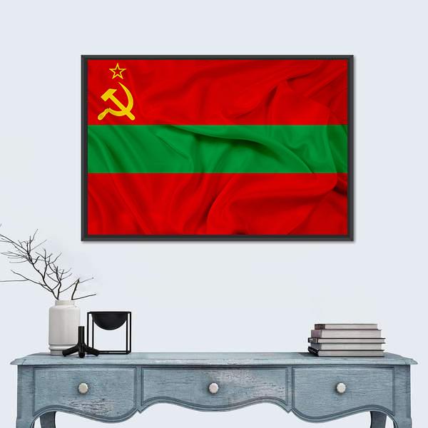 Waving Flag Of Transnistria Canvas Wall Art-1 Piece-Floating Frame-24" x 16"-Tiaracle
