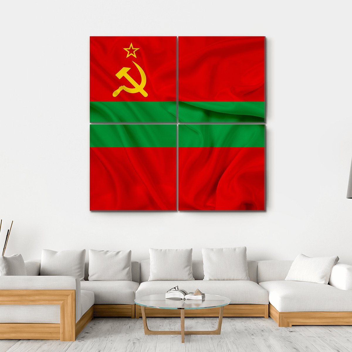 Waving Flag Of Transnistria Canvas Wall Art-4 Square-Gallery Wrap-17" x 17"-Tiaracle