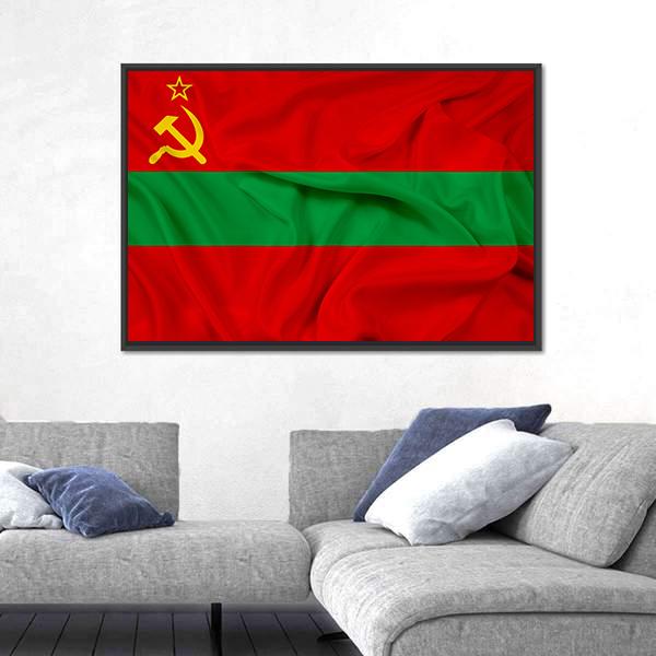 Waving Flag Of Transnistria Canvas Wall Art-5 Horizontal-Gallery Wrap-22" x 12"-Tiaracle