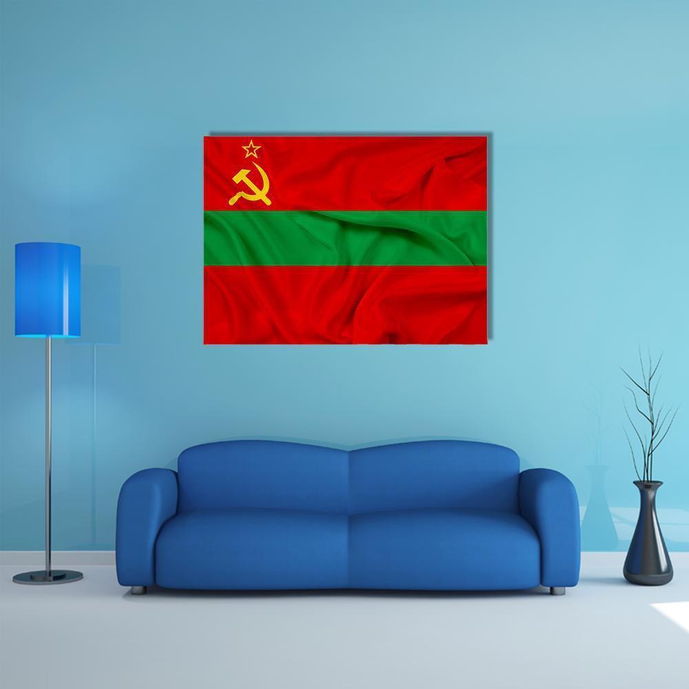 Waving Transnistria Flag Canvas Wall Art in red and green, single panel hung on a wall