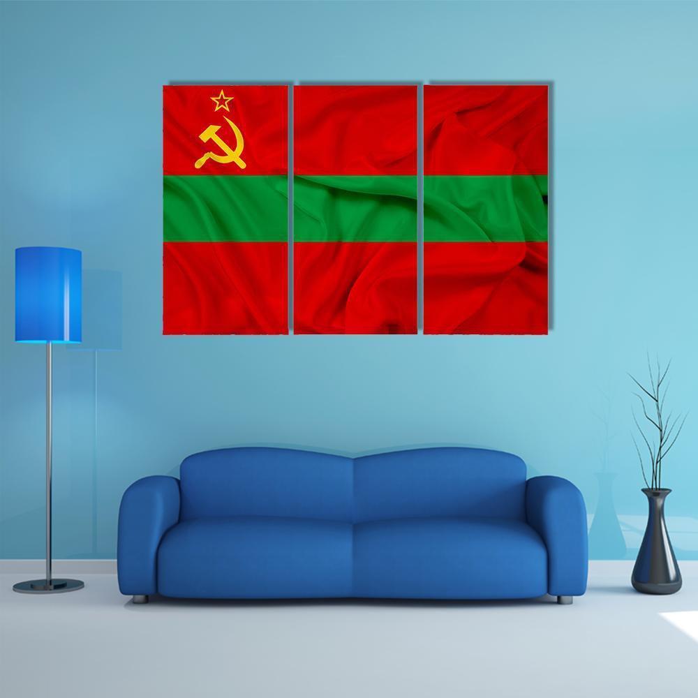 Waving Flag Of Transnistria Canvas Wall Art-3 Horizontal-Gallery Wrap-37" x 24"-Tiaracle