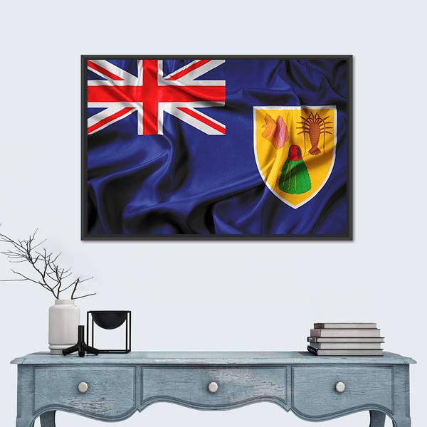 Waving Flag Of Turks And Caicos Islands Canvas Wall Art-1 Piece-Floating Frame-24" x 16"-Tiaracle