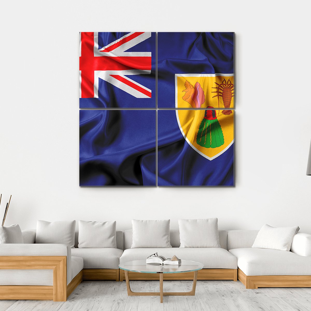 Waving Flag Of Turks And Caicos Islands Canvas Wall Art-4 Square-Gallery Wrap-17" x 17"-Tiaracle
