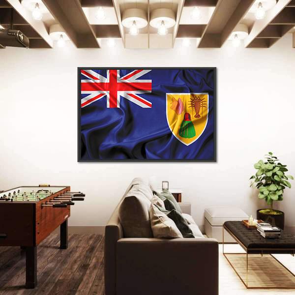 Waving Flag Of Turks And Caicos Islands Canvas Wall Art-5 Horizontal-Gallery Wrap-22" x 12"-Tiaracle