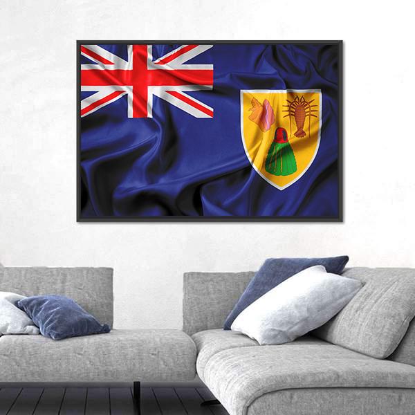 Waving Flag Of Turks And Caicos Islands Canvas Wall Art-5 Horizontal-Gallery Wrap-22" x 12"-Tiaracle