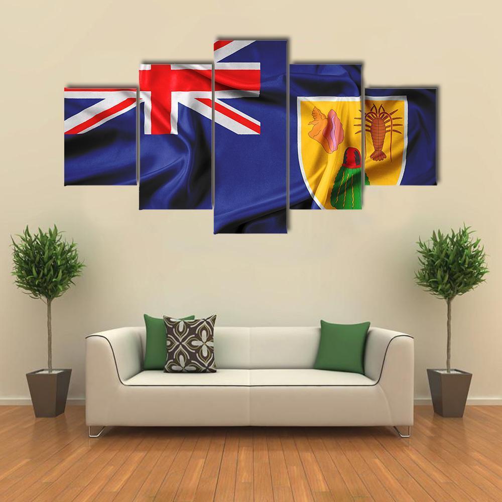 Waving Flag Of Turks And Caicos Islands Canvas Wall Art-5 Star-Gallery Wrap-62" x 32"-Tiaracle