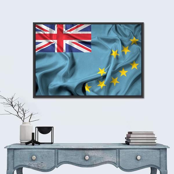 Waving Flag Of Tuvalu Canvas Wall Art-1 Piece-Floating Frame-24" x 16"-Tiaracle