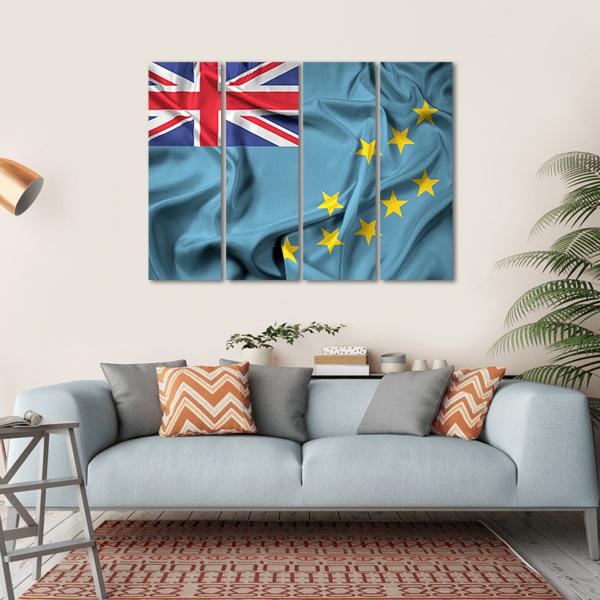 Waving Flag Of Tuvalu Canvas Wall Art-4 Horizontal-Gallery Wrap-34" x 24"-Tiaracle