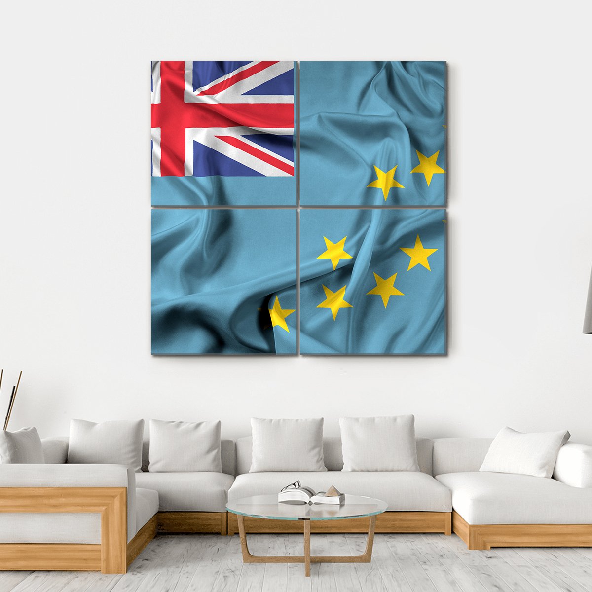Waving Flag Of Tuvalu Canvas Wall Art-4 Square-Gallery Wrap-17" x 17"-Tiaracle