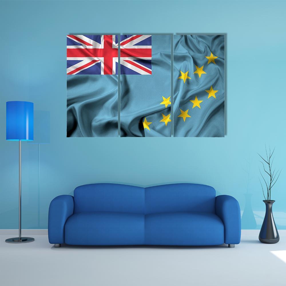 Waving Flag Of Tuvalu Canvas Wall Art-3 Horizontal-Gallery Wrap-37" x 24"-Tiaracle