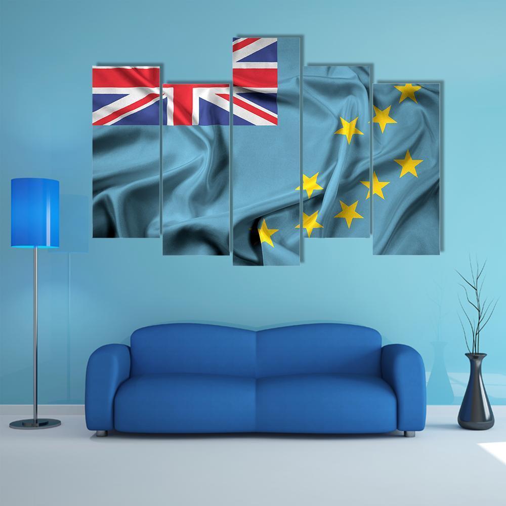 Waving Flag Of Tuvalu Canvas Wall Art-5 Pop-Gallery Wrap-47" x 32"-Tiaracle