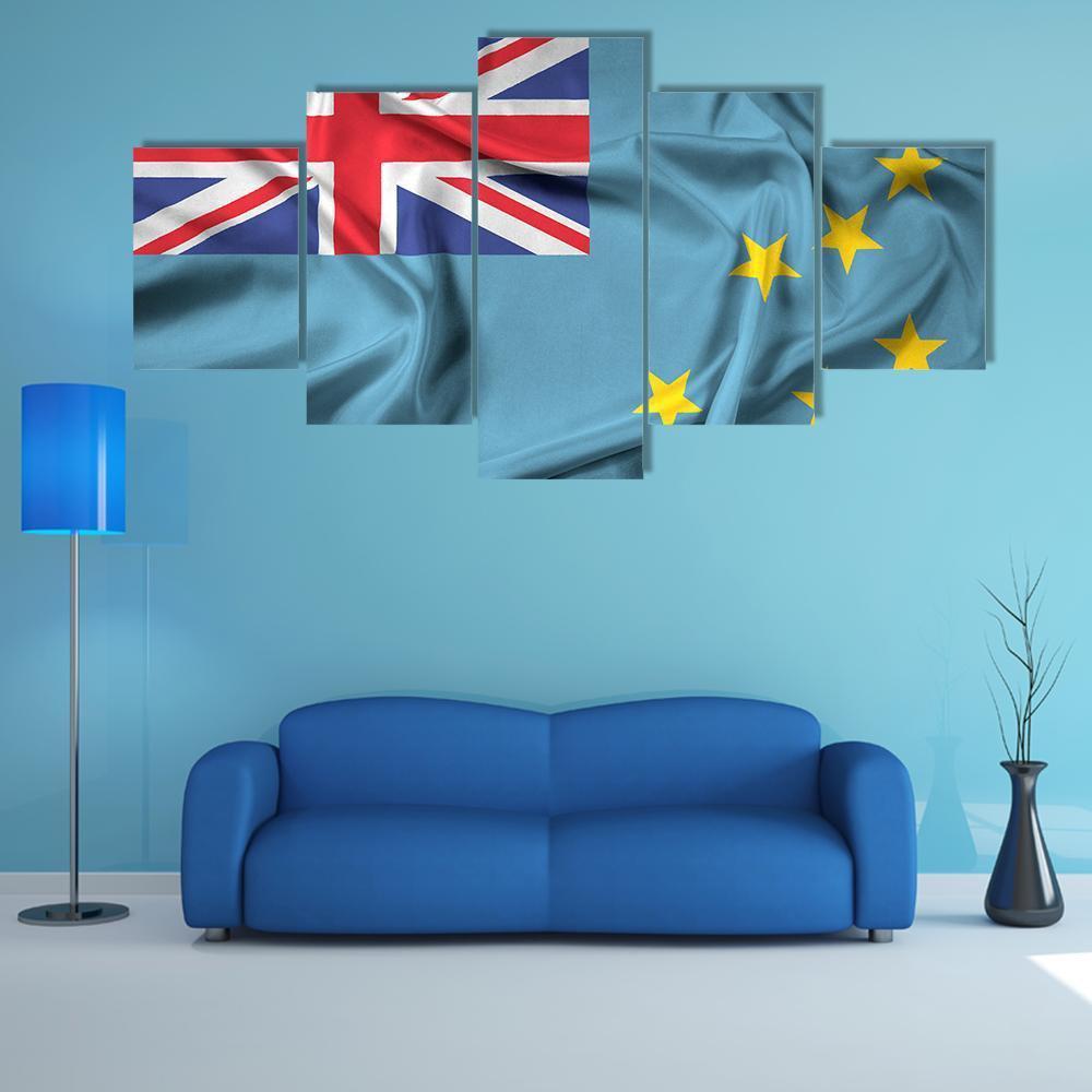 Waving Flag Of Tuvalu Canvas Wall Art-5 Star-Gallery Wrap-62" x 32"-Tiaracle