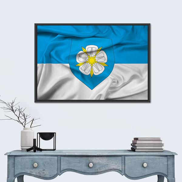 Waving Flag Of Viljandi Canvas Wall Art-1 Piece-Floating Frame-24" x 16"-Tiaracle