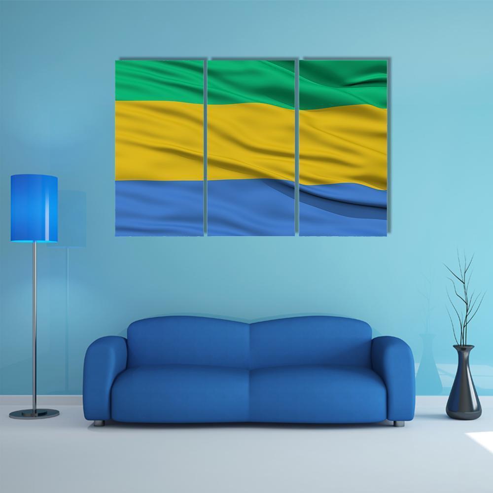 Waving Gabon Flag Canvas Wall Art-3 Horizontal-Gallery Wrap-37" x 24"-Tiaracle