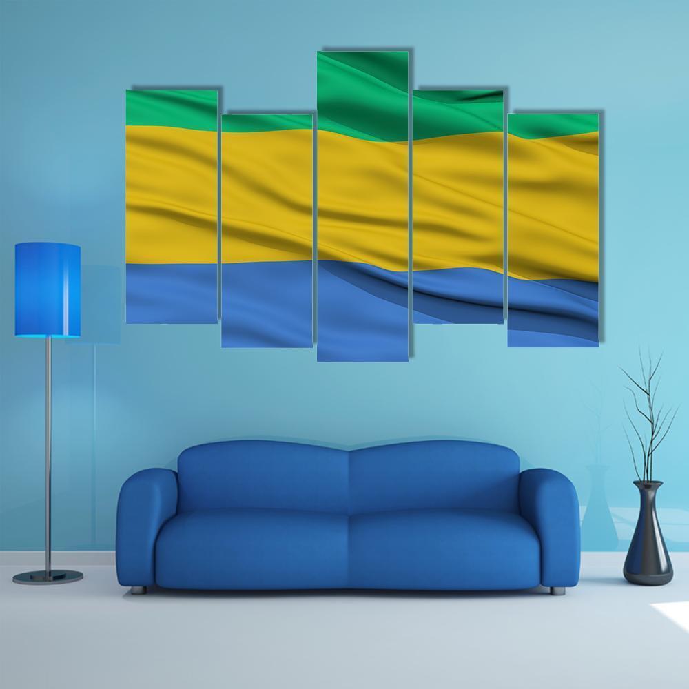 Waving Gabon Flag Canvas Wall Art-5 Pop-Gallery Wrap-47" x 32"-Tiaracle