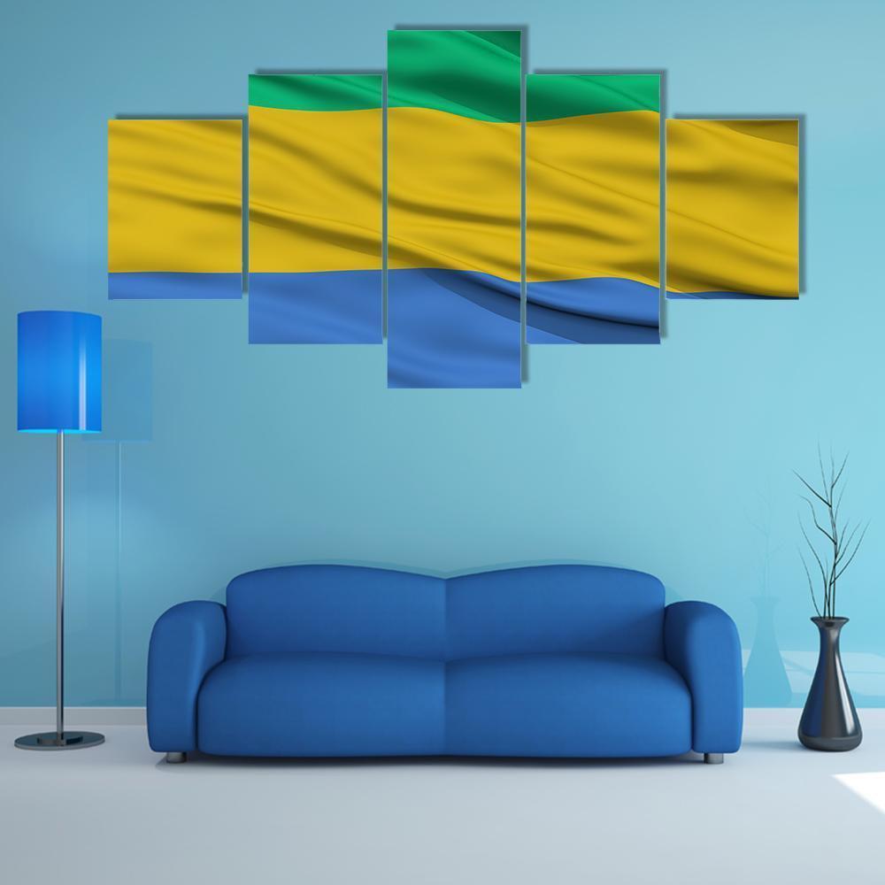 Waving Gabon Flag Canvas Wall Art-5 Star-Gallery Wrap-62" x 32"-Tiaracle