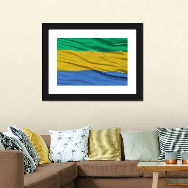 Waving Gabon Flag Canvas Wall Art-1 Piece-Framed Print-20" x 16"-Tiaracle