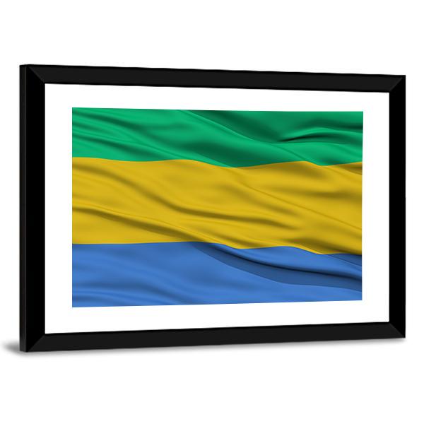 Waving Gabon Flag Panoramic Canvas Wall Art-1 Piece-36" x 12"-Tiaracle
