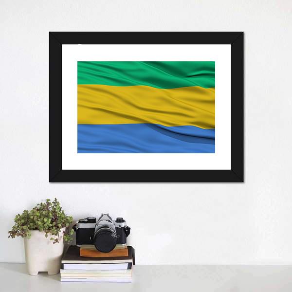 Waving Gabon Flag Panoramic Canvas Wall Art-1 Piece-36" x 12"-Tiaracle