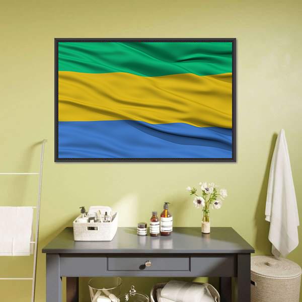 Waving Gabon Flag Panoramic Canvas Wall Art-1 Piece-36" x 12"-Tiaracle