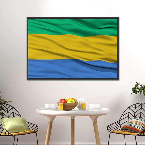 Waving Gabon Flag Panoramic Canvas Wall Art-1 Piece-36" x 12"-Tiaracle
