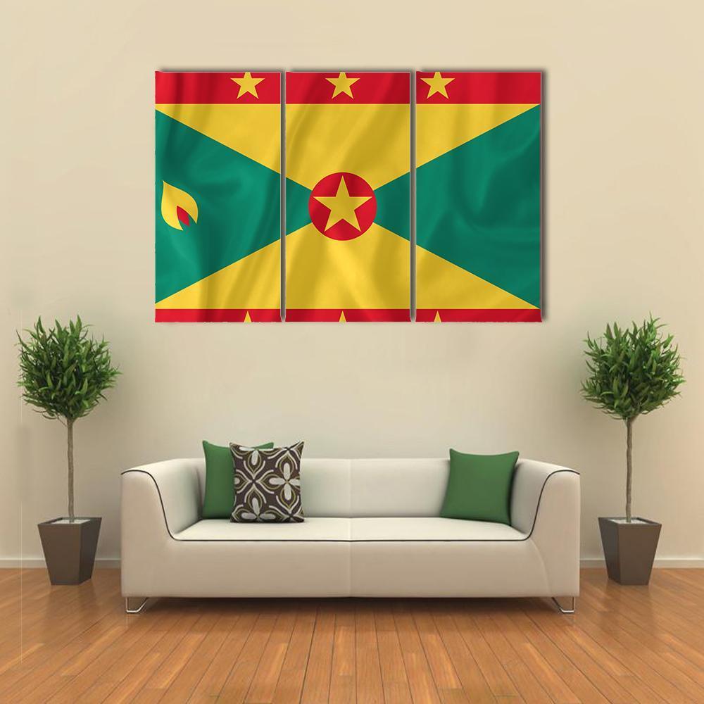 Waving Grenada Flag Canvas Wall Art-3 Horizontal-Gallery Wrap-37" x 24"-Tiaracle