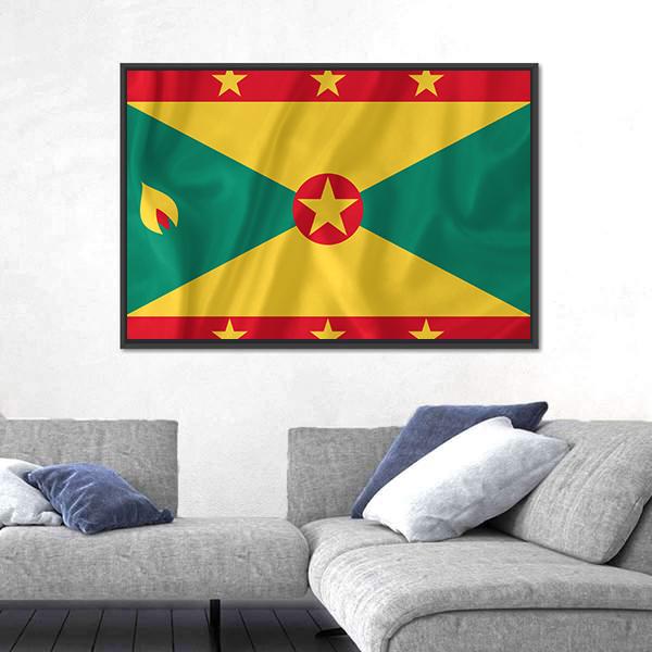 Waving Grenada Flag Panoramic Canvas Wall Art-1 Piece-36" x 12"-Tiaracle
