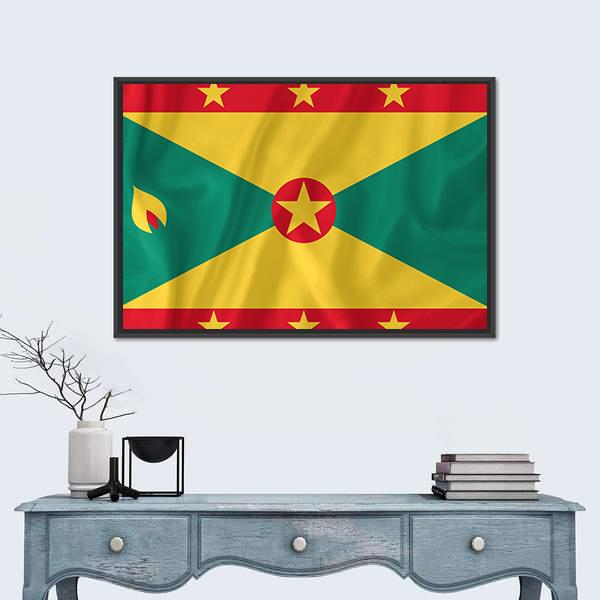 Waving Grenada Flag Panoramic Canvas Wall Art-1 Piece-36" x 12"-Tiaracle