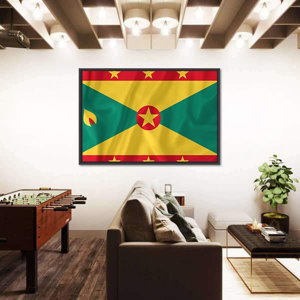 Waving Grenada Flag Panoramic Canvas Wall Art-1 Piece-36" x 12"-Tiaracle