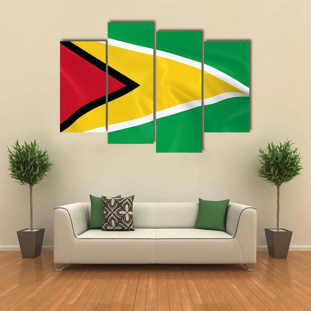 Waving Guyana Flag Canvas Wall Art-4 Pop-Gallery Wrap-50" x 32"-Tiaracle