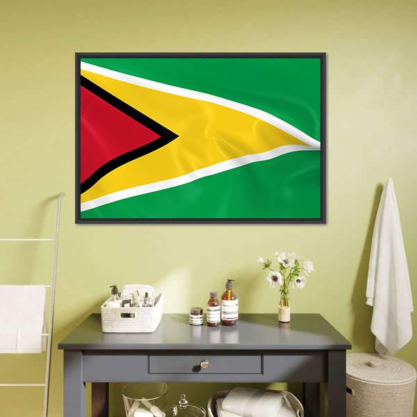 Waving Guyana Flag Canvas Wall Art-1 Piece-Floating Frame-24" x 16"-Tiaracle