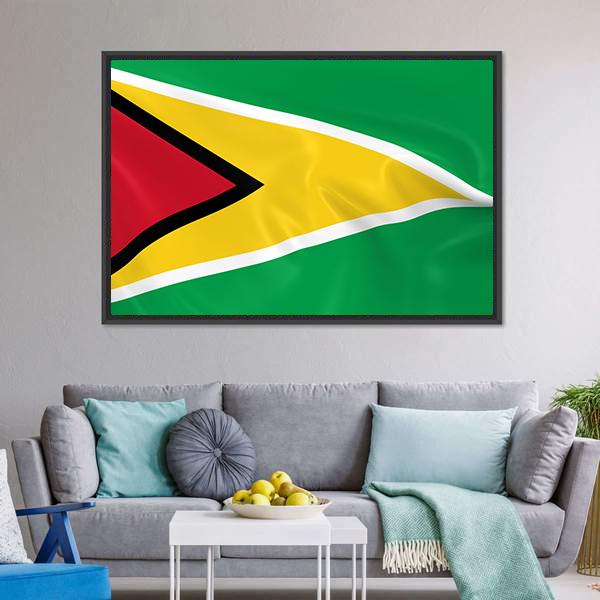 Waving Guyana Flag Canvas Wall Art-3 Horizontal-Gallery Wrap-25" x 16"-Tiaracle