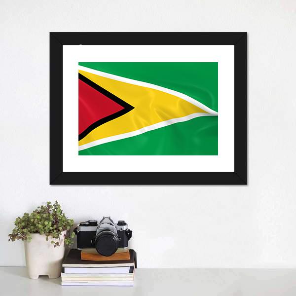 Waving Guyana Flag Canvas Wall Art-1 Piece-Framed Print-20" x 16"-Tiaracle